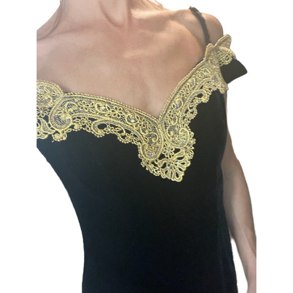 Vintage Zum Zum Womens Dress 7/8 Black Gold Lace Romantic Goth Dark Elegance EUC - Picture 5 of 8